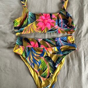 Aerie Swim Bikini Set Scoop High Waist XXL tropical flower print